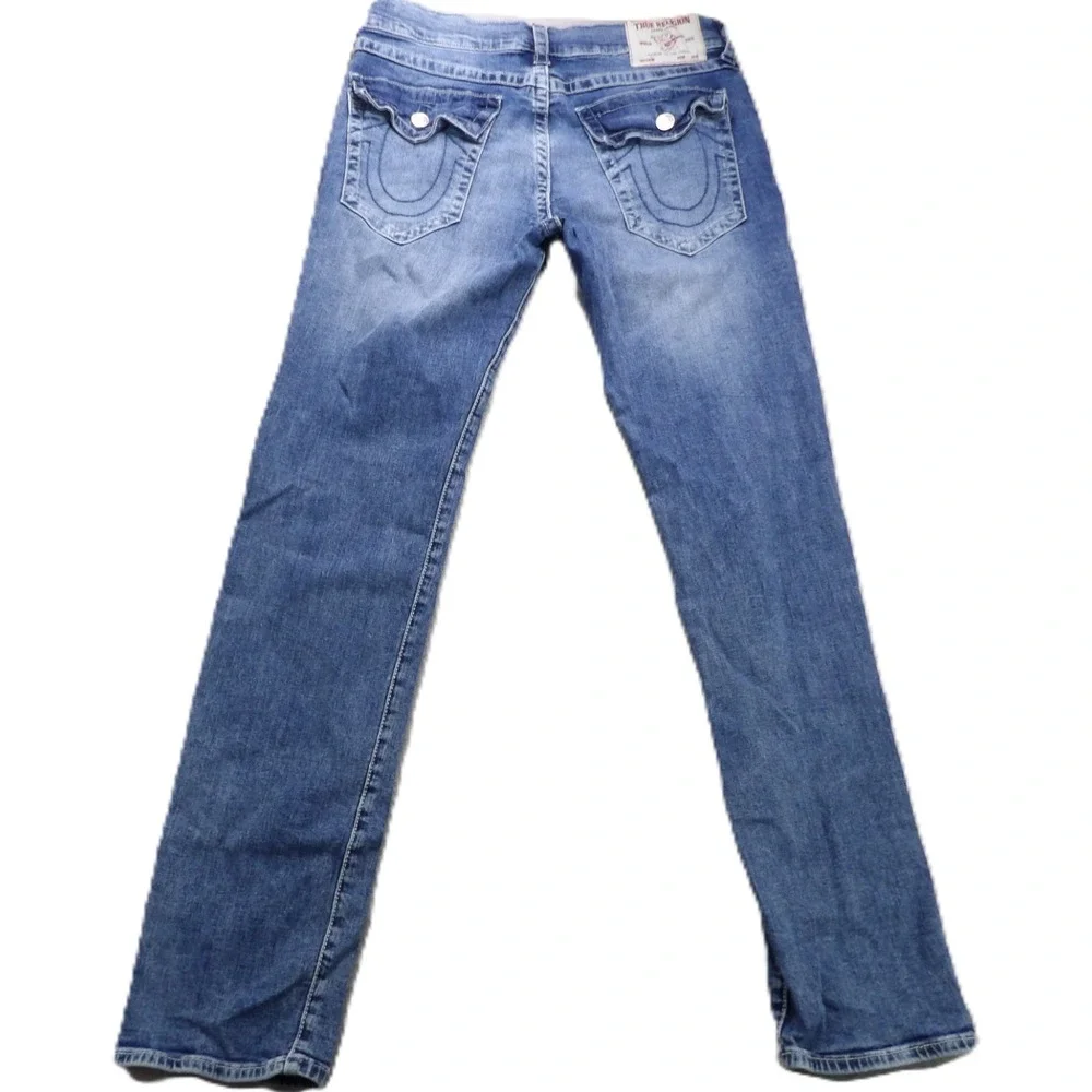 True Religion Jeans Men W32 Rocco Relaxed Skinny Flap Pocket Blue Denim Stretch